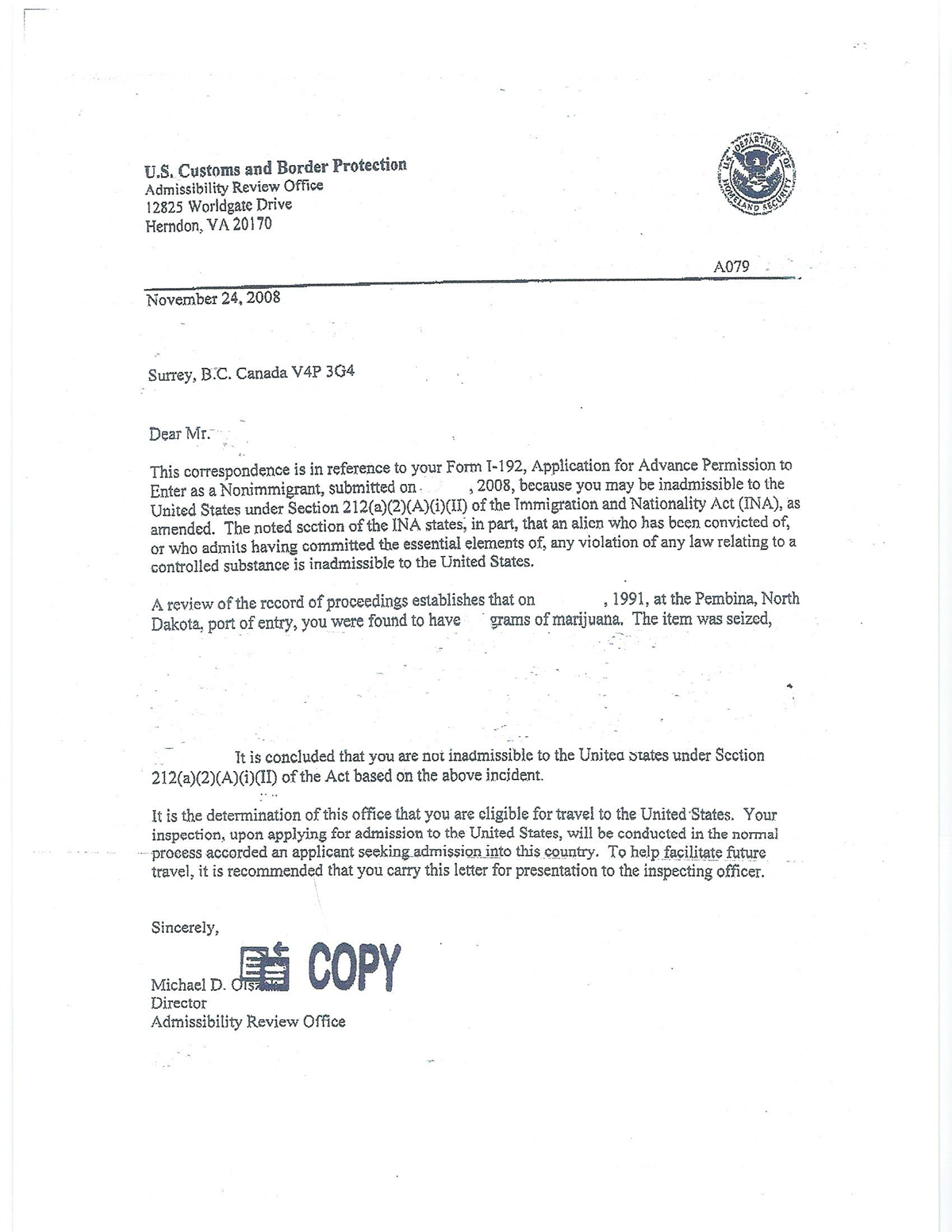 Permanent Clearance / September Letter - US ENTRY WAIVER SERVICES 2022